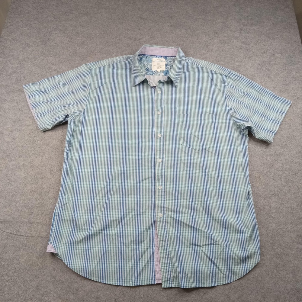 CON.STRUCT Shirt Mens 3XL Blue Check Stretch Button Front Short Sleeve Casual